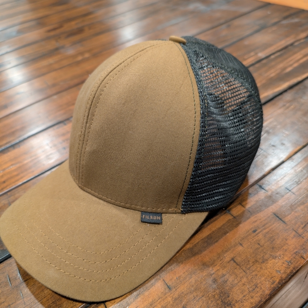 Filson Brown and Black Mesh Trucker Cap